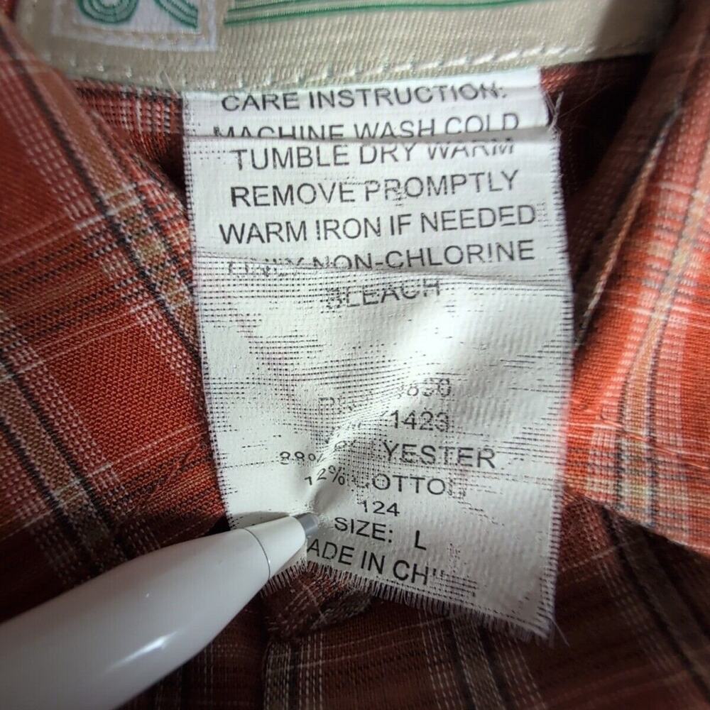HABAND Men's Button Up Shirt Red Tartan Plaid Long Sleeve Western Classic Large - Picture 10 of 11